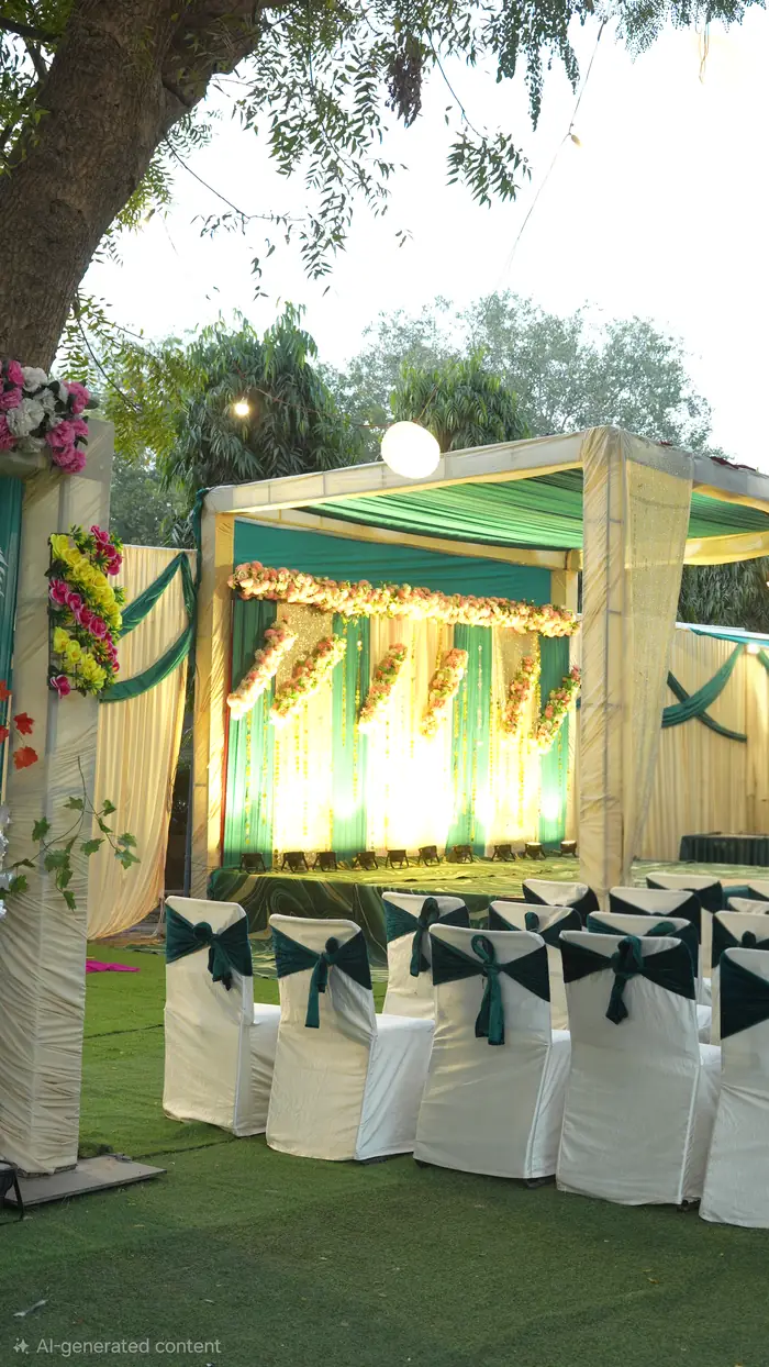A green-and-gold stage setup by Perfecplan