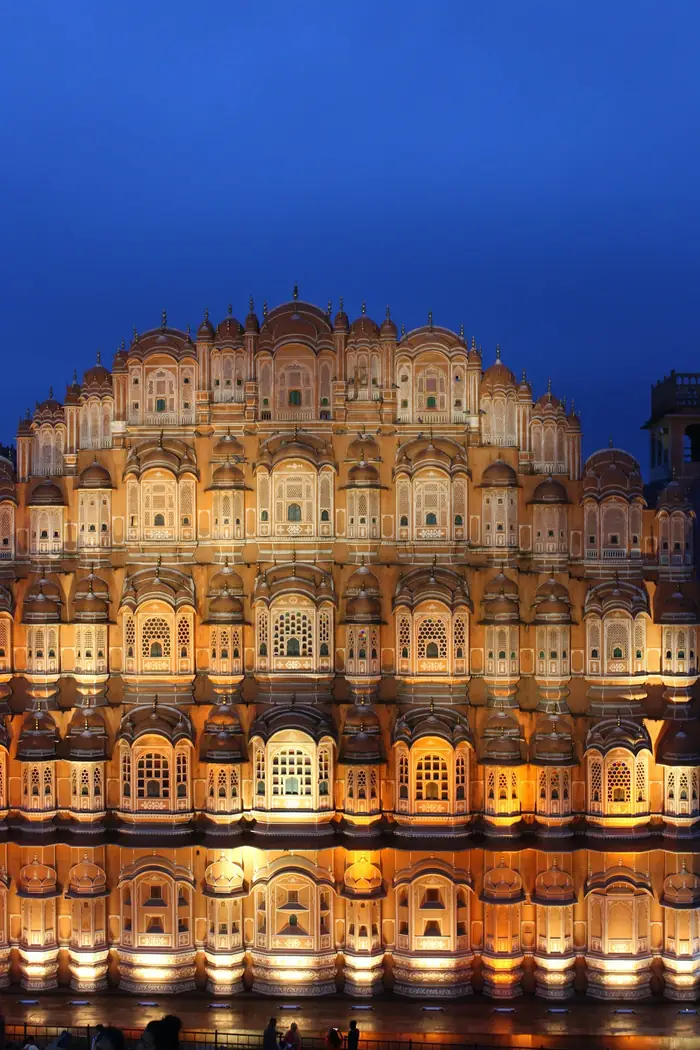 Hawa Mahal lit at night, Jaipur
