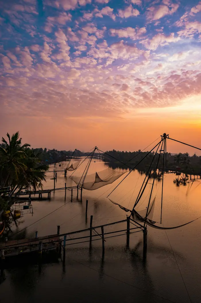 Chinese fishing nets at sunset, Kochi