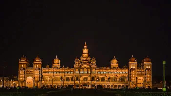 Mysore Palace illuminated at night