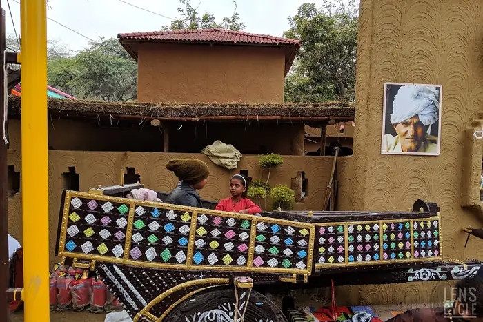 A decorated village chariot display, Faridabad